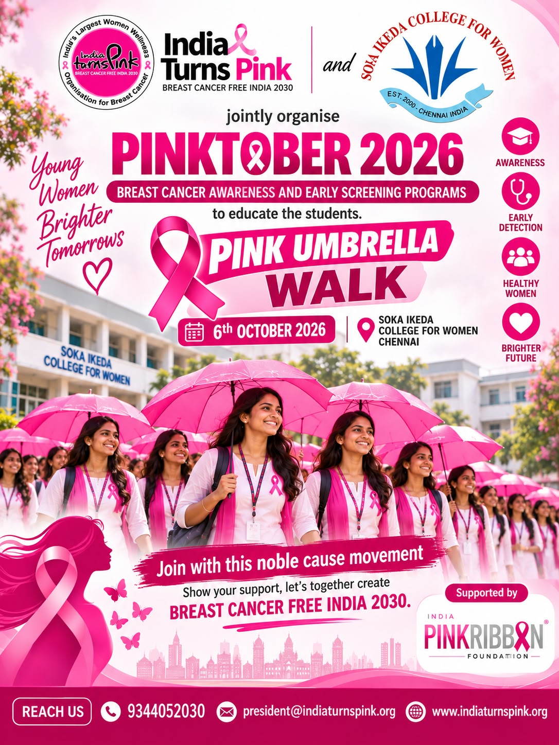 Pink Umbrella Walk at Soka Ikeda College for Women, Chennai — official event poster