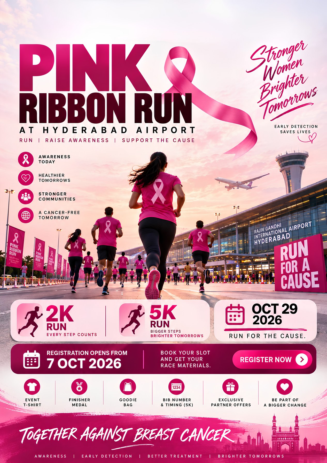 Pink Ribbon Run at Hyderabad Airport — official event poster