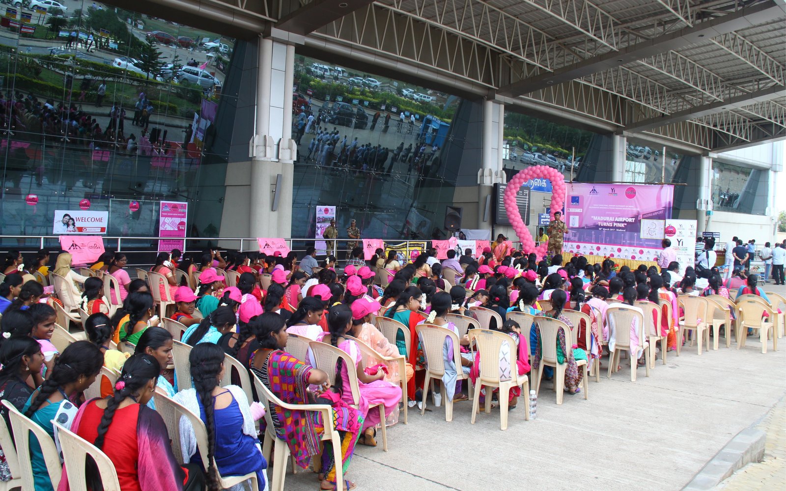 An audience seated at a breast cancer awareness programme in India