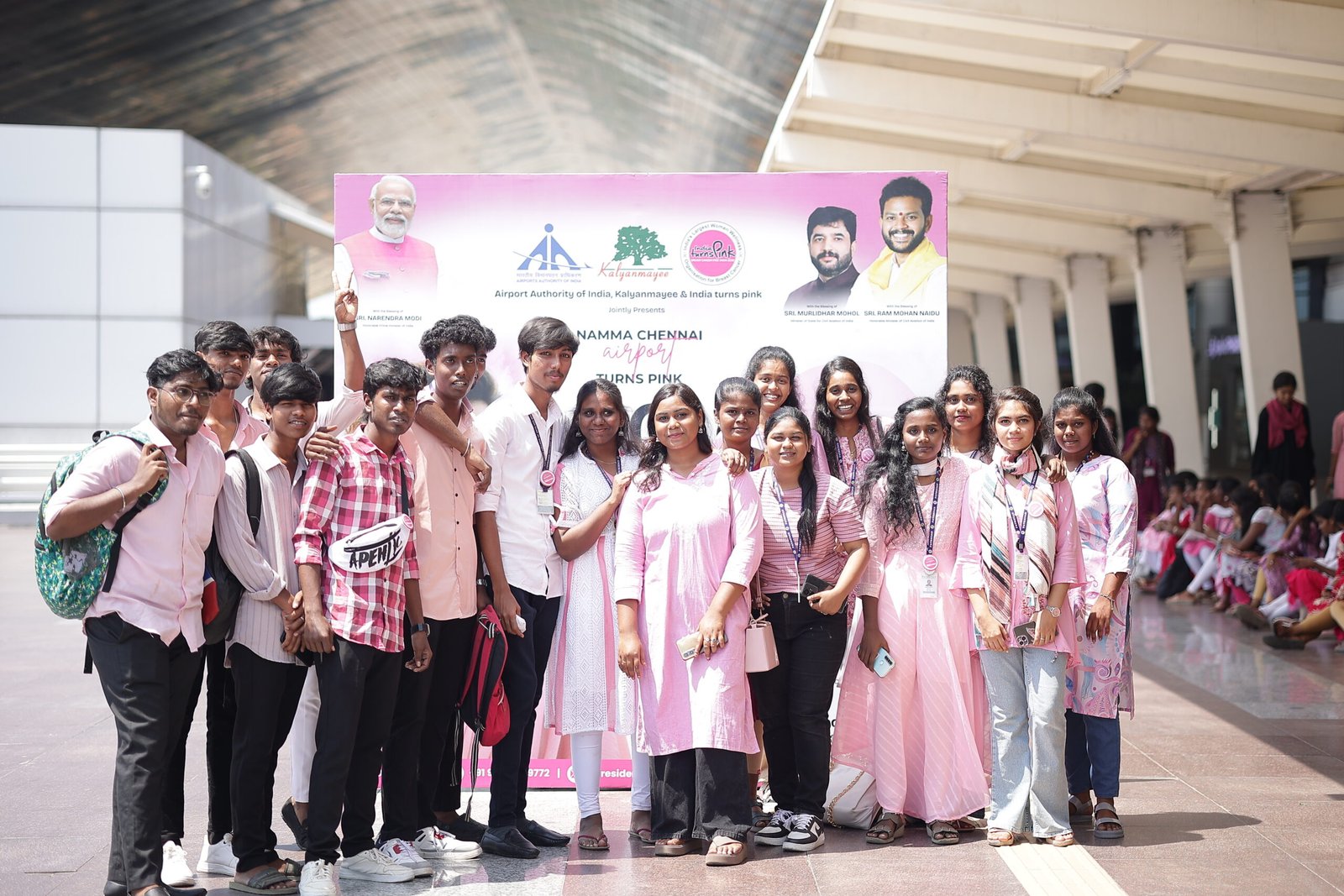 Students gathered outdoors for an India Turns Pink campus awareness event