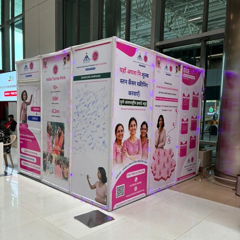 The India Turns Pink and Airports Authority of India free breast cancer screening kiosk at Pune International Airport